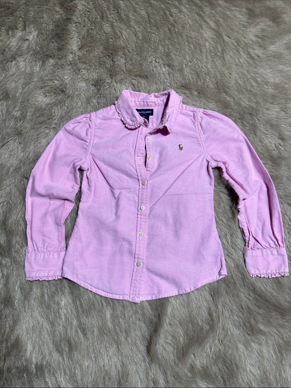 Ralph Lauren Light Pink Ruffle Collar Button Down Shirt